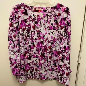 Watercolor print floral blouse with balloon sleeves